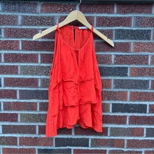 BCNU Orange Crepe Layered Flounce Keyhole Front Sleeveless Shift Tank Top